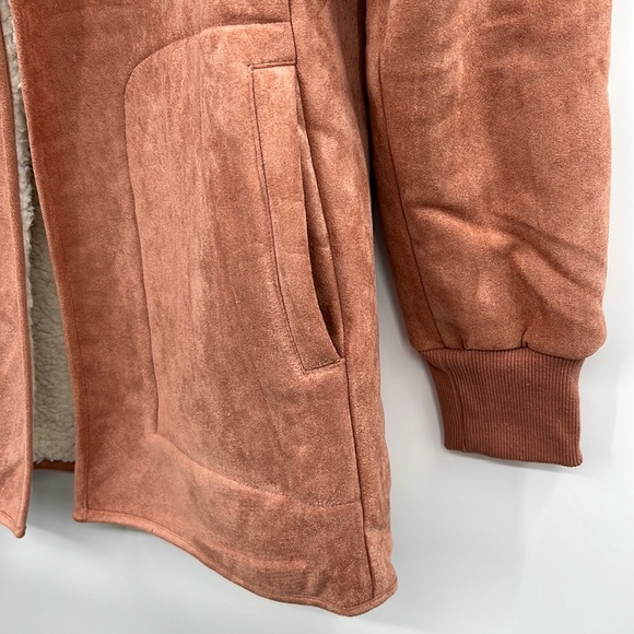 🆕Hem & Thread Sherpa Jacket Suede Outer Texture Dark Orange Cream S,M & Large - Picture 4 of 10